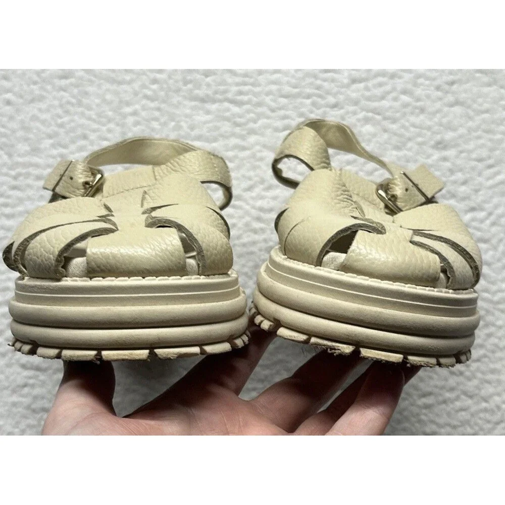 Sesto Meucci Sandals Womens 38 Cream Pebbled Leather Fisherman Chunky Lug-sole